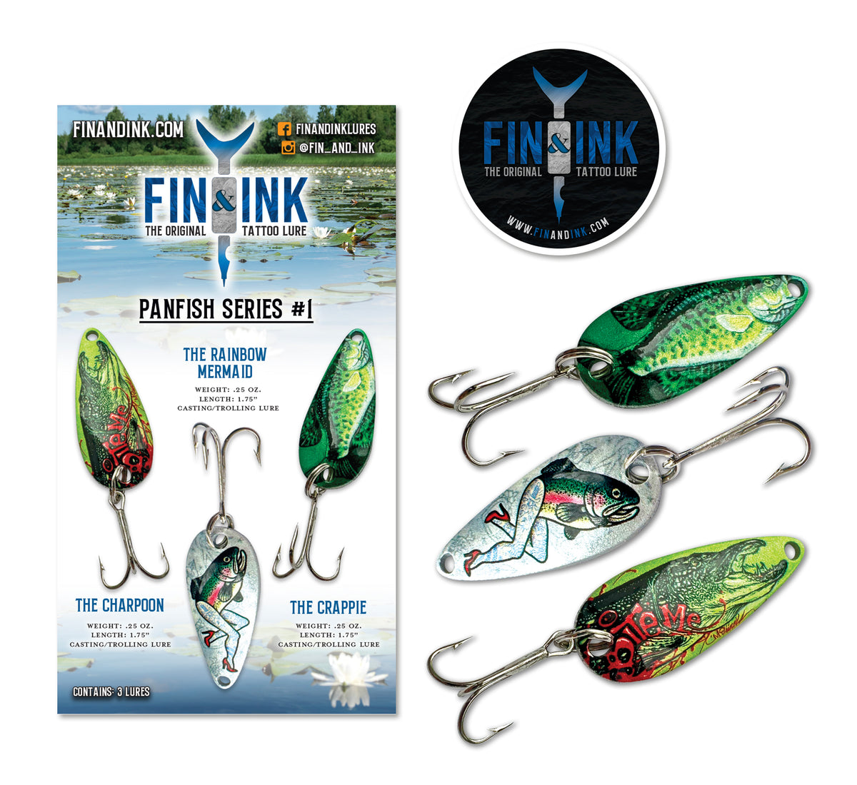 Fin & Ink Lures | Panfish Set - Crappie, Rainbow Mermaid & Charpoon