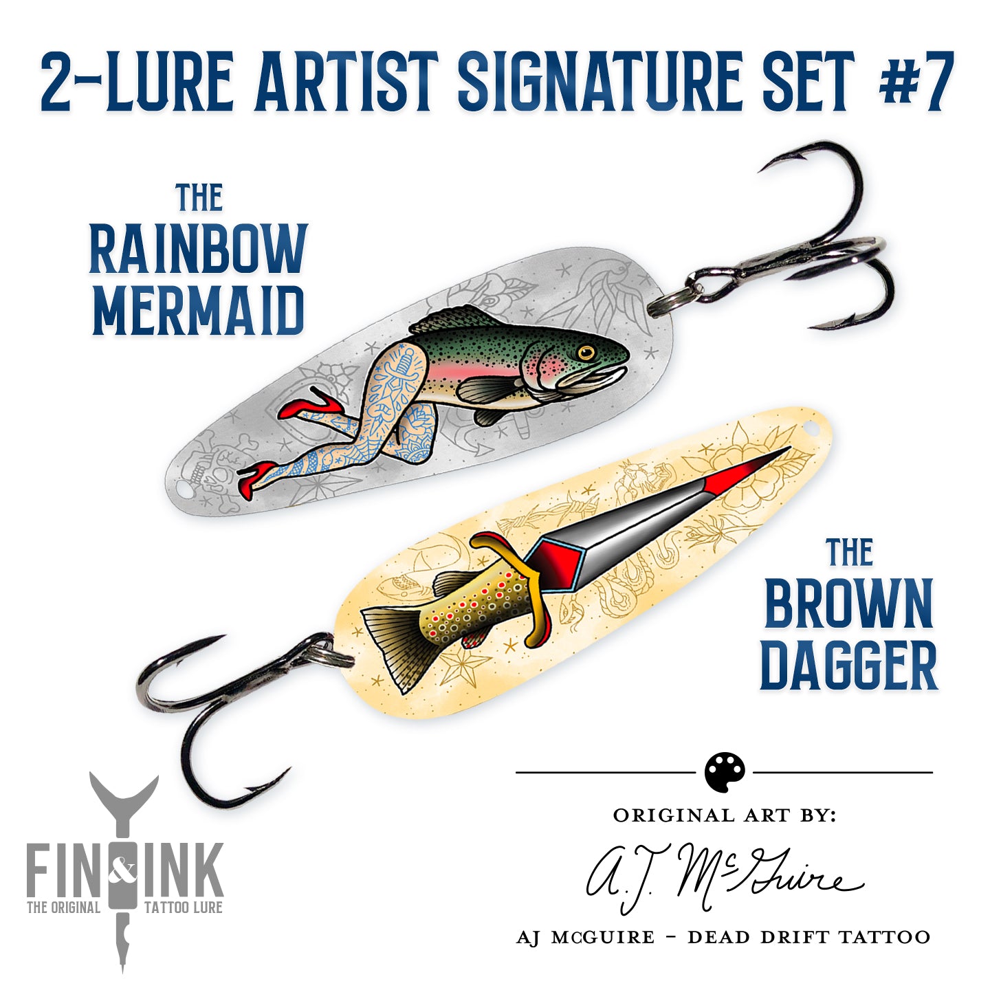 Artist Signature Set #7 - AJ McGuire - 2 Lures - The Brown Dagger & The Rainbow Mermaid